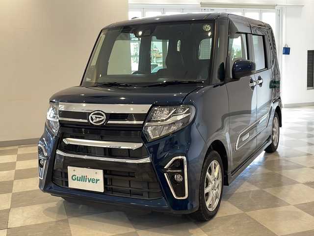 ダイハツ タント カスタム RS スタイルセレクション 福井県 2021(令3)年 1.5万km レーザーブルークリスタルシャイン carrozzeria7インチメモリナビ/CD.DVD.BT.MSV/フルセグTV/バックカメラ/スマートアシスト/・衝突回避支援ブレーキ機能（対車両・対歩行者[昼夜]）/・車線逸脱警報機能＆路側逸脱警報機能/・標識認識機能/・全車速追従機能付ＡＣＣ（アダプティブクルーズコントロール）/・レーンキープコントロール（ＬＫＣ）/・コーナーセンサー/・オートハイビーム/・サイドビューランプ/ビルトインETC/ウェルカムパワースライドドア/ロングスライドシート/ハーフレザーシート/シートヒーター/シートバックテーブル/オートライト/LEDヘッドライト/LEDフォグ/プッシュスタート/スマートキーｘ２/禁煙車