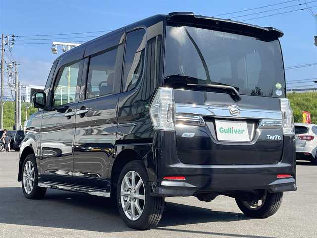 ダイハツ タント カスタム X SA 青森県 2014(平26)年 9.1万km ブラックマイカメタリック ・4WD/・衝突軽減ブレーキ/・純正ナビ/・フルセグTV/・Bluetooth/・片側パワースライドドア/・スマートキー/・プッシュスタート/・LEDヘッドライト/・純正フォグ/・純正14AW/・純正エアロ/・ウィンカーミラー