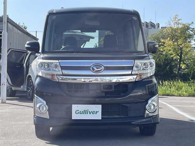 ダイハツ タント カスタム X SA 青森県 2014(平26)年 9.1万km ブラックマイカメタリック ・4WD/・衝突軽減ブレーキ/・純正ナビ/・フルセグTV/・Bluetooth/・片側パワースライドドア/・スマートキー/・プッシュスタート/・LEDヘッドライト/・純正フォグ/・純正14AW/・純正エアロ/・ウィンカーミラー