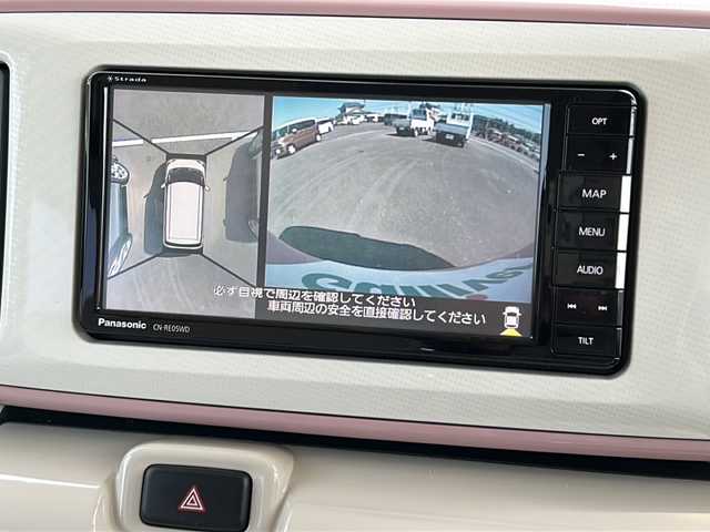 ダイハツ ムーヴ キャンバス X ホワイトアクセント リミテッド SAⅢ 愛知県 2019(令1)年 4.7万km ブルーミングピンクメタリック 社外SDナビ（strada CN-RE05WD）/Bluetooth/TV/CD/DVD/SD/バック/全周囲カメラ/両側パワースライドドア/ドライブレコーダー/オートライト/衝突軽減システム/横滑り防止装置/アイドリンクストップ/スペアキー1本/スマートキー