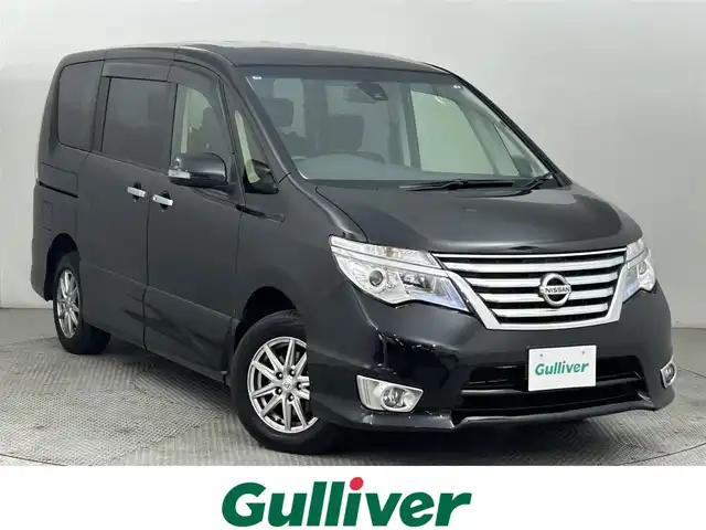 日産 セレナ ハイウェイスター Vセレ +Safty 道央・札幌 2015(平27)年 4.5万km ダイヤモンドブラック ・4WD/・純正SDナビ/（CD/DVD/AM/FM/BT）/・USB入力端子/・8インチモニター/・フルセグTV/・バックカメラ/・純正E/Gスターター/・エンジンスタートボタン/・スマートキー/・クルーズコントロール/・エマージェンシーブレーキ/・両側パワースライドドア/・アイドリングストップ/・社外アルミホイール/・純正フロアマット/・バイザー/・フロントフォグランプ/・LEDライト/・パワーステアリング/・パワーウィンドウ/・ETC（社外・ビルトイン）/・ABS/・横滑り防止装置/・レーンキープアシスト/・盗難防止装置/・寒冷地仕様/・キセノンライト/・サマータイヤ（溝5mmあり）/・保証書