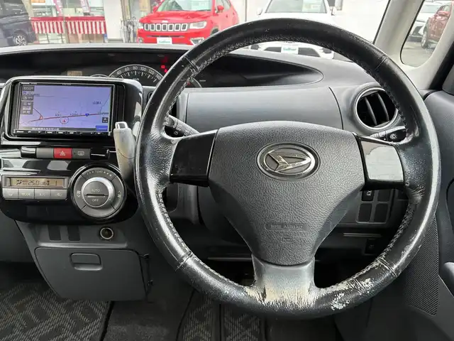 ダイハツ タント カスタム X リミテッド 熊本県 2009(平21)年 12.8万km ブラックマイカ 社外ナビ（CN-E300D）/【ワンセグTV/Bluetooth/CD/AM/FM】/左側パワースライドドア/純正14インチAW/ウィンカーミラー/電格ミラー/スマートキー/純正ドアバイザー/純正フロアマット/革巻きステアリング/ドライブレコーダー/ABS/保証書/取扱説明書