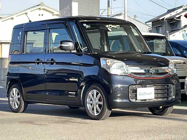 スズキ スペーシア T 愛媛県 2015(平27)年 6.8万km ブルーイッシュブラックパール3 純正ナビ(フルセグTV/CD/DVD/AM・FM/BT/iPod/USB)/アラウンドビューモニター/ETC/両側パワースライドドア/運転席シートヒーター/クルーズコントロール/パドルシフト/アイドリングストップ機能/純正14インチアルミホイール/社外フロアマット