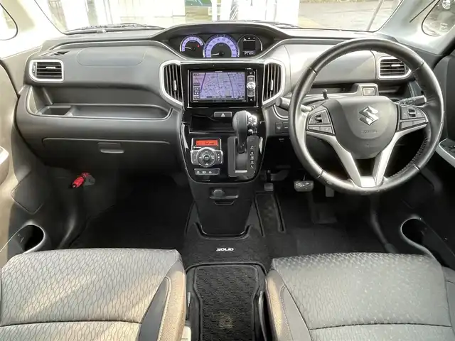 スズキ ソリオ バンディット HV MV 道央・札幌 2017(平29)年 7.9万km ブーストブルーパールメタリック ・４WD/・衝突軽減システム/・ハイブリッド車/・純正ナビ/・フルセグTV/・Bluetooth/・バックモニター/・片側パワースライドドア/・プッシュスタート/・アイドリングストップ/・クルーズコントロール/・シートヒーター/・エンジンスターター/・スペアキー１本/・シートアンダーボックス助手席側/・ウォークスルー/・フルフラットシート/・フォグランプ/・横滑り防止装置/・レーンキープアシスト