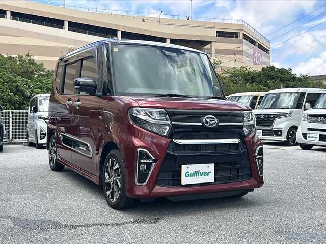 ダイハツ タント カスタム X セレクション 沖縄県 2020(令2)年 4.4万km ブラックマイカメタリック/ファイアークォーツレッドメタリック 2トーン 県外仕入/純正メモリーナビ/純正フロアマット/ドアバイザー/前後コーナーセンサー/プッシュスタート/シートバックテーブル/サンシェード/ウィンカーミラー/フルセグ/バックカメラ/両側パワースライドドア/スマートアシスト/衝突被害軽減ブレーキ/車線逸脱警報/誤発進抑制機能/先行車発進告知/オートマチックハイビーム/LEDヘッドライト/ハーフレザーシート/シートヒーター/ETC/スマートキー×2/禁煙車
