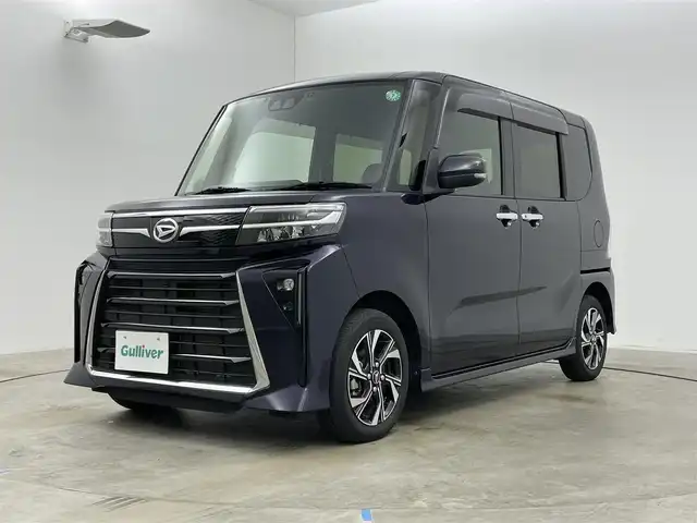 ダイハツ タント カスタム X 岡山県 2022(令4)年 2万km クールバイオレットクリスタルシャイン 純正９インチディスプレイオーディオ　/(Bluetooth/USB/Cayplay/フルセグTV/HDMI)/両側パワースライドドア　/バックカメラ　/シートヒーター(運転席/助手席)/ハーフレザー/衝突軽減ブレーキ　/ビルトインＥＴＣ　/ＬＥＤヘッドライト　　/ドライブレコーダー(前後)/コーナーセンサー(前後)/純正フロアマット/純正14インチアルミホイール/オートブレーキホールド