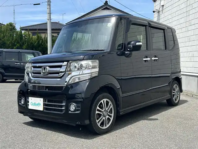 ホンダ Ｎ ＢＯＸ カスタム SSパッケージ 山形県 2015(平27)年 7.3万km スマートブラック ４WD/純正メモリーナビ/フルセグTV/FM/AM/iPod/DVD/Bluetooth/バックカメラ/横滑り防止装置/シートヒーター/両側パワースライド/デイズチャージライト/フォグランプ/AUTOライト/純正バイザ/純正マット/リモコンキー/ダブルエアバック