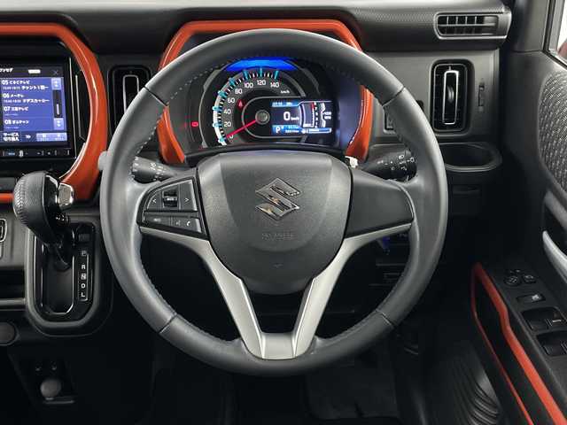 スズキ ハスラー HYBRID X 愛知県 2020(令2)年 5.9万km バーミリオンオレンジ/ガンメタリック2トーン 8インチナビ/（AM/FM/フルセグ/BT/CD/DVD）/バックカメラ/スズキセーフティサポート/・衝突軽減ブレーキ/・クリアランスソナー/・レーンキープアシスト/前方ドライブレコーダー/ETC/シートヒーター/純正15インチアルミホイール/スマートキー/スペアキー有/LEDヘッドライト/フロントフォグライト/革巻きステアリング/ドアバイザー/電動格納ミラー/横滑り防止装置