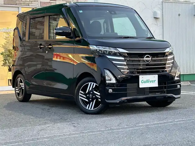 日産 ルークス ハイウェイスター X 徳島県 2024(令6)年 0.5万km ブラック 純正ワイドナビ/（BT/フルセグTV）/全方位カメラ/ETC/前方ドライブレコーダー/両側パワースライドドア/LEDヘッドライト/フォグランプ/オートハイビーム/革巻きステアリング/ステアリングスイッチ/プッシュスタート/スマートキー/スペアキー1本/純正14インチアルミホイール