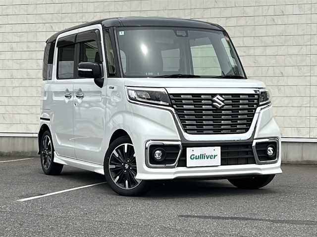 スズキ スペーシア カスタム HYBRID XS 茨城県 2020(令2)年 1.9万km ピュアホワイトパール/ブラック2トーン 社外メモリナビ【CN-E330D】/(TV・CD・BT・ラジオ再生)/両側パワースライドドア/衝突被害軽減システム/コーナーセンサー/ハーフレザーシート/シートヒーター/オートライト/LEDヘッドライト/純正アルミホイール15インチ/アイドリングストップ/純正フロアマット/横滑り防止/保証書/取扱説明書
