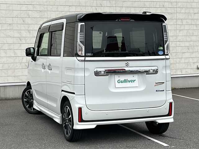 スズキ スペーシア カスタム HYBRID XS 茨城県 2020(令2)年 1.9万km ピュアホワイトパール/ブラック2トーン 社外メモリナビ【CN-E330D】/(TV・CD・BT・ラジオ再生)/両側パワースライドドア/衝突被害軽減システム/コーナーセンサー/ハーフレザーシート/シートヒーター/オートライト/LEDヘッドライト/純正アルミホイール15インチ/アイドリングストップ/純正フロアマット/横滑り防止/保証書/取扱説明書