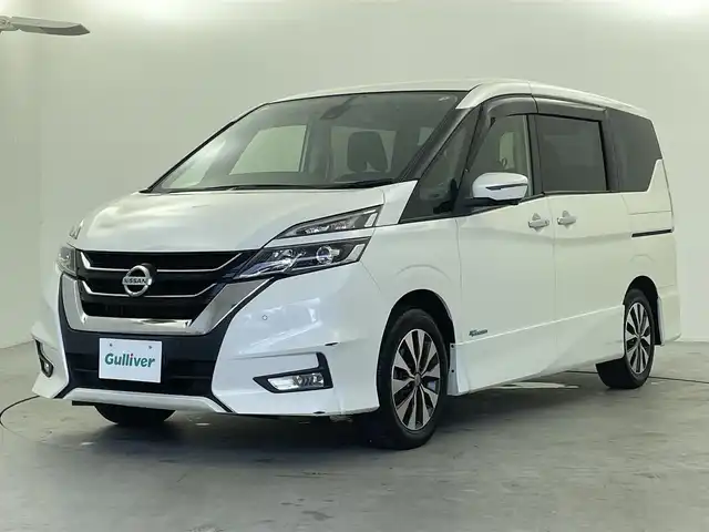 日産 セレナ ハイウェイスター Vセレクション 福井県 2018(平30)年 4.4万km ブリリアントホワイトパール セーフティパック/純正ナビゲーション/【AM/FM/CD/Bluetooth/フルセグTV】/アラウンドビューモニター/ETC/両側パワースライドドア/衝突軽減ブレーキ/クルーズコントロール（追従なし）/オートライト/LEDヘッドライド/フォグライト/プッシュスタート/スマートキー/スペアキー/クリアランスソナー