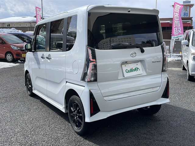 ダイハツ タント カスタム RS 山形県 2024(令6)年 1.2万km シャイニングホワイトパール ・ワンオーナー/・4WD/ターボ/・社外ナビ/CD/DVD/フルセグTV/・バックカメラ/・両側パワースライドドア/・スマートアシスト/・前席シートヒーター/・アイドリングストップ/・前後ドライブレコーダー/・LEDヘッドライト/・社外14インチアルミ（スタッドレス装着）/・純正15インチアルミ（ノーマルタイヤ装着）車載/・スペアキー