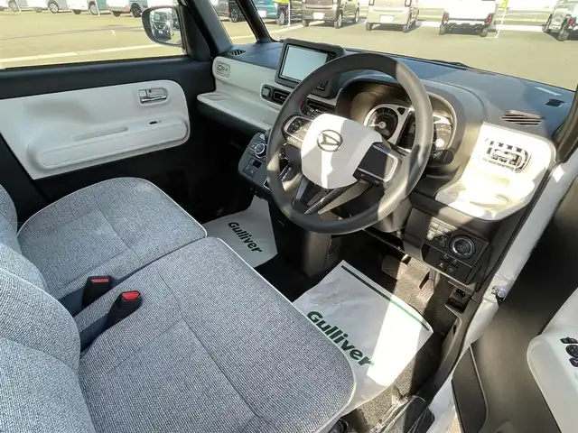 ダイハツ ムーヴ キャンバス ストライプス G 群馬県 2023(令5)年 0.1千km シャイニングホワイトパール/スムーズグレーマイカメタリック 届出済使用車　スマートアシスト　衝突軽減　オートハイビーム　両側パワースライド　シートヒーター　ホットカップホルダー　電子パーキング　コーナーセンサー　ＬＥＤヘッド　ＬＥＤフォグ　プッシュスタート