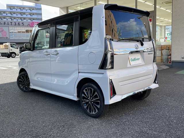 ダイハツ タント カスタム RS 大阪府 2024(令6)年 2.1万km ブラックマイカメタリック/シャイニングホワイトパール 純正ディスプレイオーディオ/フルセグTV/Bluetooth/バックカメラ/アラウンドビュー/パーキングアシスト/衝突軽減システム/車線逸脱警報/横滑り防止/両側パワースライドドア/アイドリングストップ/スマートキー/プッシュスタート/ETC/ドラレコ/スペアキー