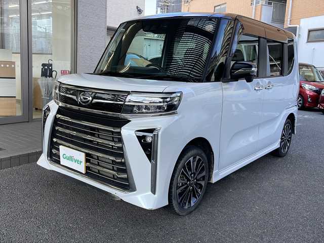 ダイハツ タント カスタム RS 大阪府 2024(令6)年 2.1万km ブラックマイカメタリック/シャイニングホワイトパール 純正ディスプレイオーディオ/フルセグTV/Bluetooth/バックカメラ/アラウンドビュー/パーキングアシスト/衝突軽減システム/車線逸脱警報/横滑り防止/両側パワースライドドア/アイドリングストップ/スマートキー/プッシュスタート/ETC/ドラレコ/スペアキー