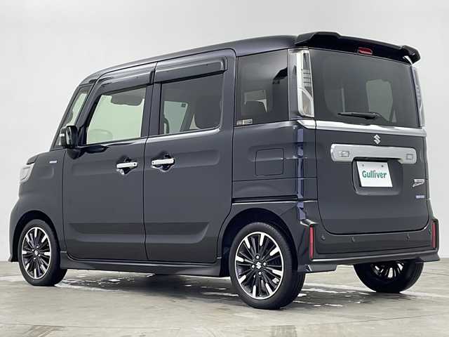 スズキ スペーシア カスタム HYBRID XS ターボ 鹿児島県 2021(令3)年 2.1万km ブルーイッシュブラックパール3 純正8インチナビ/（AM/FM/CD/DVD/Bluetooth）/全方位カメラ/両側パワースライドドア/レーダークルーズコントロール/衝突軽減システム/シートヒーター/ヘッドアップディスプレイ/フルセグTV/ハーフレザーシート/コーナーセンサー/純正アルミホイール/LEDヘッドライト/パドルシフト/オートマチックハイビーム/ETC/ステアリングスイッチ/スマートキー/プッシュスタート