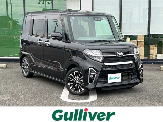 ダイハツ タント カスタム RS 岐阜県 2019(令1)年 4.4万km ブラックマイカメタリック 登録時走行距離43172km/純正９インチナビ/両側パワースライドドア/バックカメラ/プッシュスタート/スマートキー/スペアキー/ＬＥＤヘッドライト/フォグランプ/オートライト/ドライブレコーダー/前後コーナーセンサー/禁煙車/ハーフレザーシート/シートヒーター/ビルトインETC/純正15インチアルミホイール/純正フロアマット/後席サンシェード/ドアバイザー/衝突被害軽減システム