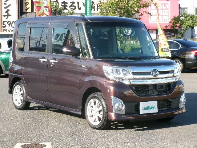 ダイハツ タント カスタム X トップED SA 岡山県 2014(平26)年 2.5万km プラムブラウンクリスタルマイカ 純正SDナビ/フルセグテレビ/バックカメラ/Bluetooth/DVD再生可能/両側パワースライドドア/ハーフレザーシート/オートライト/LEDヘッドライト/ウィンカーミラー/純正14AW/純正フロアマット/スマートキー2個/プッシュスタート