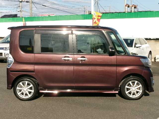 ダイハツ タント カスタム X トップED SA 岡山県 2014(平26)年 2.5万km プラムブラウンクリスタルマイカ 純正SDナビ/フルセグテレビ/バックカメラ/Bluetooth/DVD再生可能/両側パワースライドドア/ハーフレザーシート/オートライト/LEDヘッドライト/ウィンカーミラー/純正14AW/純正フロアマット/スマートキー2個/プッシュスタート