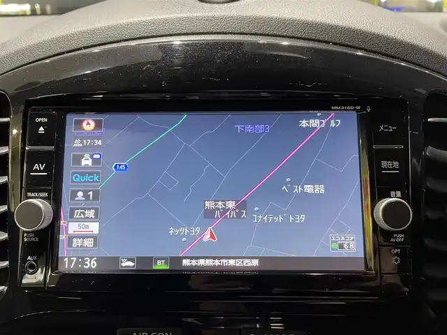 日産 ジューク 15RX Vセレクション 熊本県 2019(平31)年 3.6万km スーパーブラック ワンオーナー/衝突軽減ブレーキ/レーンキープアシスト/プッシュスタート/純正ナビ/（CD・DVD・フルセグTV・BTオーディオ・SD）/アラウンドビューモニター/オートライト/フォグライト/横滑り防止装置/ウィンカーミラー/純正フロアマット/純正ドアバイザー/新車保証書/取扱説明書/スマートスペアキー×1本