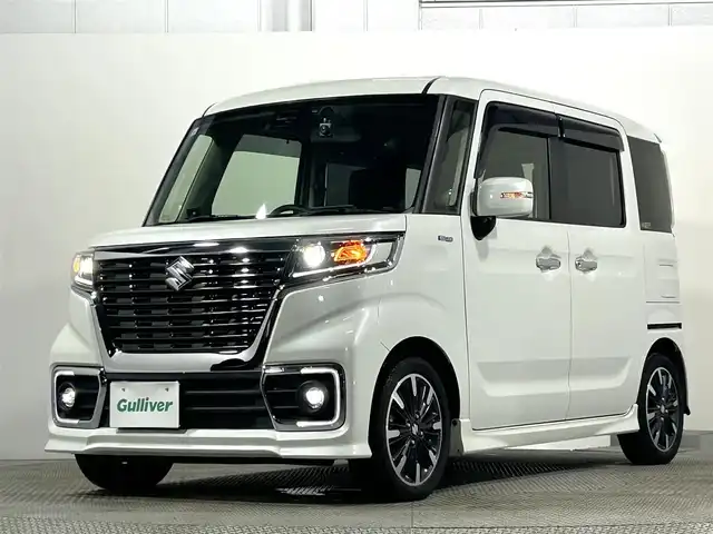 スズキ スペーシア カスタム HYBRID XS ターボ 大阪府 2019(令1)年 5.5万km ピュアホワイトP ターボ　社外ナビＴＶ　クルコン　衝突軽減　両側電動　シートヒーター　バックカメラ　ＥＴＣ　ドラレコ　レーンアシスト　アイドリングストップ　オートライト　ＬＥＤヘッドライト　スマートキー　フォグランプ