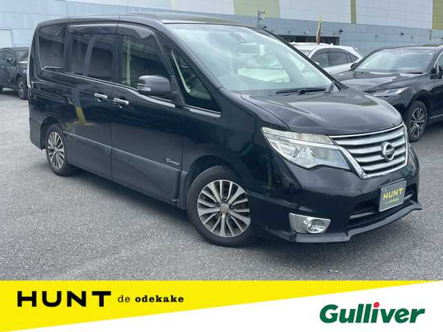 日産 セレナ ハイウェイスター Sハイブリッド 千葉県 2014(平26)年 18.1万km ダイヤモンドブラック 純正メモリナビ /Bluetooth接続 /フルセグTV /CD/DVD /ビルドインETC /両側パワースライドドア /純正後席フリップダウンモニター /クルーズコントロール /純正アルミホイール /ウィンカーミラー