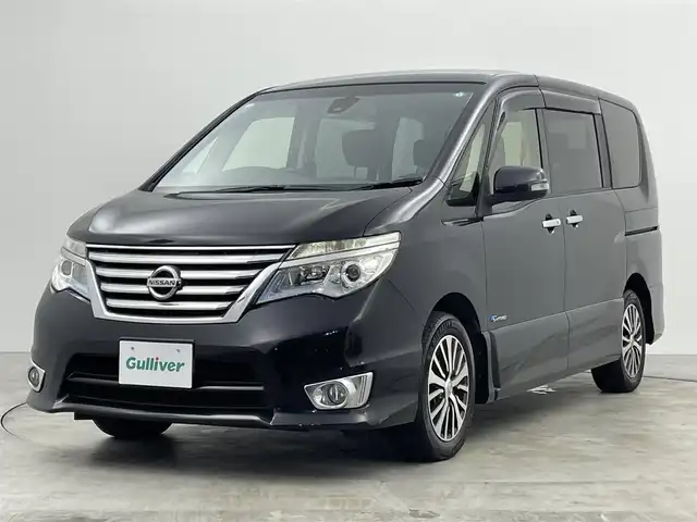 日産 セレナ ハイウェイスター Sハイブリッド 群馬県 2014(平26)年 5.1万km ダイヤモンドブラック エマージェンシーブレーキ　フリップダウンモニター　純正７インチナビ　片側パワースライドドア　クルーズコントロール　ＨＩＤオートライト　純正１６インチＡＷ　横滑り防止装置　ＥＴＣ　スマートキー　禁煙車