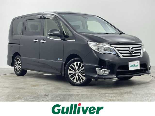 日産 セレナ ハイウェイスター Sハイブリッド 群馬県 2014(平26)年 5.1万km ダイヤモンドブラック エマージェンシーブレーキ　フリップダウンモニター　純正７インチナビ　片側パワースライドドア　クルーズコントロール　ＨＩＤオートライト　純正１６インチＡＷ　横滑り防止装置　ＥＴＣ　スマートキー　禁煙車