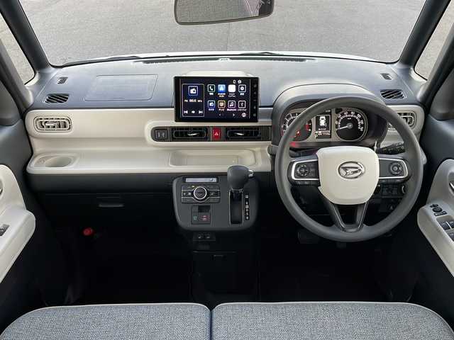 ダイハツ ムーヴ キャンバス ストライプス G ターボ 山口県 2023(令5)年 2.1万km シャイニングホワイトパール/レイクブルーメタリック ワンオーナー/純正9インチディスプレイオーディオ/・フルセグテレビ（キャンセラー付き)/・Bluetooth/・AM/FM/・Android　Auto/・Apple CarPlay/・USB/iPod/・HDMI/両側パワースライドドア/ETC/前方ドライブレコーダー/シートヒーター（運転席＋助手席）/電動パーキングブレーキ/プッシュスタート/スマートキー/ホッとカップホルダー/スマートアシスト/・衝突回避支援ブレーキ機能/・衝突警報機能/・ブレーキ制御付誤発進抑制機能/・車線逸脱抑制制御機能/・車線逸脱警報機能/・路側逸脱警報機能/・ふらつき警報/・先行車発進お知らせ機能/・標識認識機能/・アダプティブドライビングビーム/・アダプティブクルーズコントロール/・レーンキープコントロール