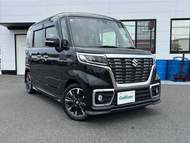 スズキ スペーシア HYBRID X 山口県 2021(令3)年 5.8万km ブルーイッシュブラックパール3 社外8インチSDナビ【MDV-D4O8BTW】/　Bluetooth、CD・DVD、FM・AM/ワンセグテレビ/両側パワースライドドア/レーダークルーズコントロール/ETC/ハーフレザーシート/運転席シートヒーター/サーキュレーター/フロアマット/純正15インチアルミホイール/本革巻きステアリング/ステアリングスイッチ/スマートキー/スペアキー/プッシュスタート/USB充電口×２/クリアランスソナーステアリングスイッチ/デュアルカメラブレーキサポート/レーン逸脱警告システム