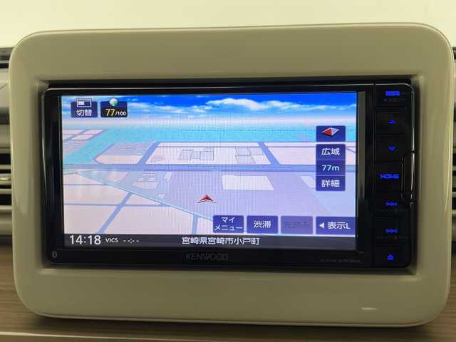 スズキ ラパン X 宮崎県 2017(平29)年 4万km フォレストアクアメタリック 禁煙車/衝突被害軽減ブレーキ/社外ナビTV/（ケンウッド/KXM-E502W/CD/DVD/Bluetooth/フルセグTV)/純正ビルトインETC/純正キセノンオートライト/純正14インチアルミ/純正セキュリティアラーム/純正フロアマット/本革巻ハンドル/シートヒーター/オートエアコン/ウインカードアミラー/電動格納ミラー/スマートキー/プッシュエンジンスタート/新車時保証書/取扱い説明書