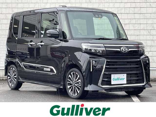ダイハツ タント カスタム RS 秋田県 2022(令4)年 5万km ブラックマイカメタリック ・純正ナビ/・フルセグTV/・Bluetooth/・バックカメラ/・両側パワースライドドア/・衝突軽減システム/・前席シートヒーター/・ハーフレザーシート/・ターボ/・オートライト/・純正フロアマット