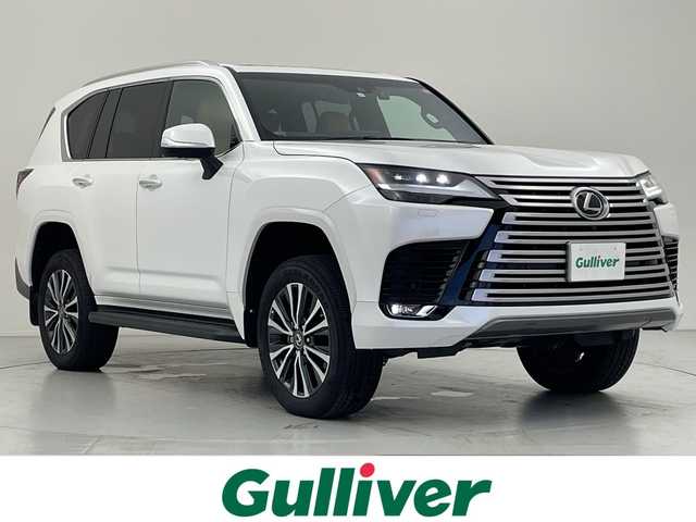レクサス ＬＸ 600 愛知県 2023(令5)年 0.4万km ソニッククォーツ サンルーフ/Grgoセキュリティ/ルーフレール/デジタルインナーミラー/純正ディスプレイオーディオ、ナビ/フルセグTV・Bluetooth/パノラミックビューモニター/ビルトイン2.0ETC/純正20インチAW/レクサスセーフティシステムプラス/レーダークルーズコントロール/ブラインドスポットモニター/ヘッドアップディスプレイ/ドライブレコーダー/レーダー探知機/置くだけ充電/パワーバックドア/ヘーゼルレザーシート/前席パワーシート（D席メモリー付き）/シートヒーター/エアシート/ハンドルヒーター/純正フロアマット/純正ドアバイザー/三眼LEDヘッドライト/取説、保証書/スペアキー
