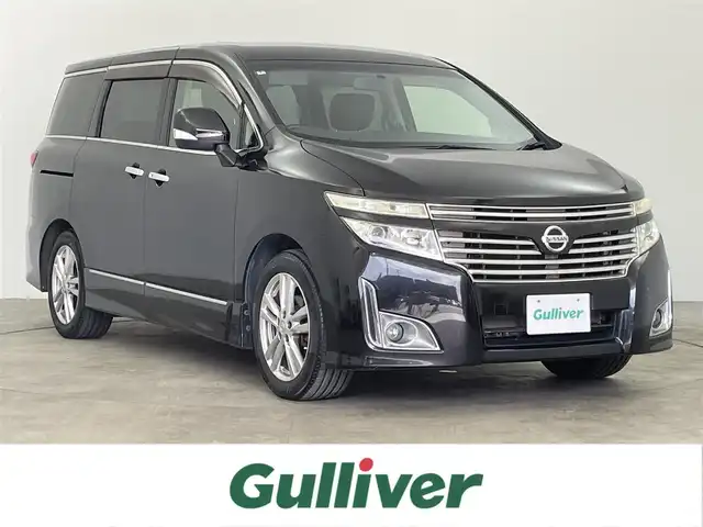 日産 エルグランド 250ハイウェイスター 千葉県 2012(平24)年 10.6万km ファントムブラック 禁煙車/サポカーS ワイド/・衝突被害軽減ブレーキ/・ペダル踏み間違い時加速抑制装置/・車線逸脱警報/両側パワースライドドア/フリップダウンモニター/社外7インチナビ/CD/DVD/Bluetooth/ワンセグ/バックカメラ/ハーフレザーシート/純正18インチアルミホイール/オートエアコン/プッシュスタート/スマートキー