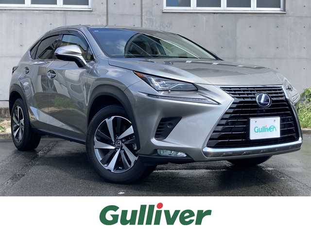 レクサス ＮＸ 300h バージョンL 静岡県 2017(平29)年 3.7万km ソニックチタニウム Toyota Safety Sense/純正10インチナビ/　AM FM CD DVD Bluetooth USB AUX/フルセグTV/ビルトインETC2.0/アラウンドビューモニター/前方ドライブレコーダー/LEDオートヘッドライト/レーダークルーズコントロール/パワーシート(全席)/シートヒーター＆シートベンチレーション/パワーバックドア/オートブレーキホールド/スマートキー2本＆カードキー1枚/純正19インチアルミホイール/ステアリングヒーター/ヘッドアップディスプレイ/パドルシフト/ワンオーナー/シングルムーンルーフ/ブラウン＆ブラックレザーシート