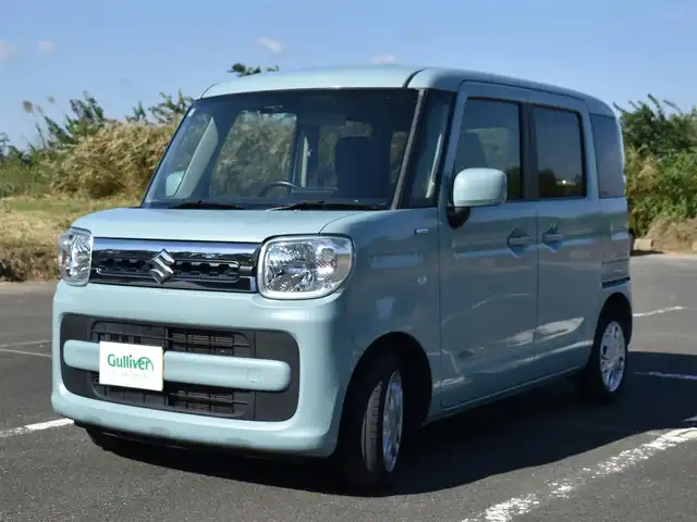スズキ スペーシア HYBRID X 福岡県 2020(令2)年 5.6万km ライトブルー 社外SDナビ・フルセグTV/（Bluetooth・DVD再生可能）/両側パワースライドドア/スマートキー/セーフティサポート/バックカメラ/バックセンサー/運転席シートヒーター/ETC/新車時保証書/取扱説明書