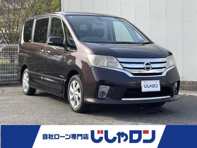 日産 セレナ ハイウェイスター Sハイブリッド 福島県 2013(平25)年 8.6万km オーロラモーヴ (株)IDOMが運営する【じしゃロン福島店】の自社ローン専用車両になります。こちらは現金またはオートローンご利用時の価格です。自社ローンご希望の方は別途その旨お申付け下さい/純正ＳＤナビ/フルセグテレビ/バックカメラ/両側パワースライドドア/革巻ステアリング/クルーズコントロール/ウィンカーミラー/リアサンシェード/ＥＣＯモード