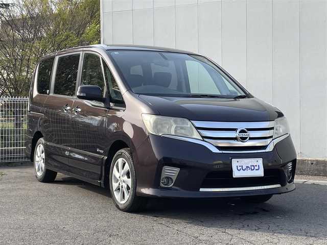 日産 セレナ ハイウェイスター Sハイブリッド 福島県 2013(平25)年 8.6万km オーロラモーヴ (株)IDOMが運営する【じしゃロン福島店】の自社ローン専用車両になります。こちらは現金またはオートローンご利用時の価格です。自社ローンご希望の方は別途その旨お申付け下さい/純正ＳＤナビ/フルセグテレビ/バックカメラ/両側パワースライドドア/革巻ステアリング/クルーズコントロール/ウィンカーミラー/リアサンシェード/ＥＣＯモード
