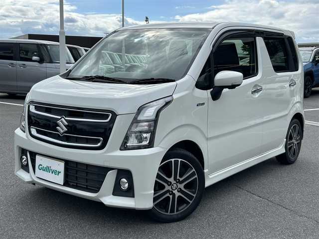 スズキ ワゴンＲ スティングレー HYBRID T 奈良県 2017(平29)年 3.1万km ピュアホワイトP ターボ/純正ナビ(フルセグTV/CD/DVD/AM・FM/BT/AUX/iPod)/アラウンドビューモニター/ビルトインETC/前方ドラレコ/パドルシフト/運転席シートヒーター/スズキセーフティサポート/クルーズコントロール/純正15インチアルミホイール/純正フロアマット