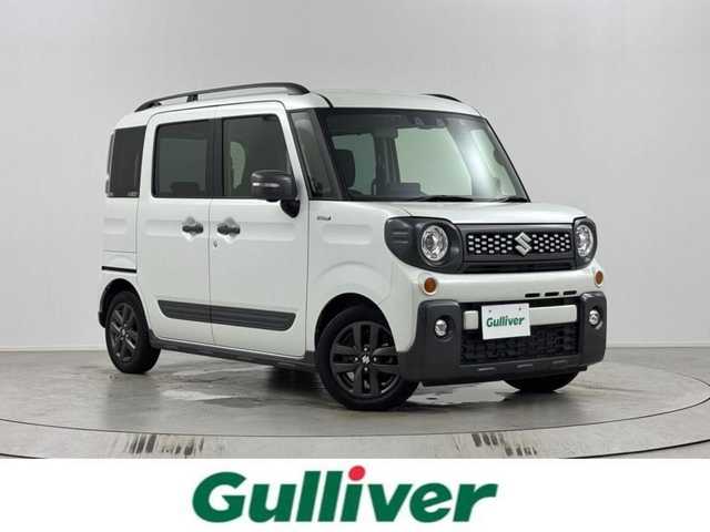 スズキ スペーシア ギア HYBRID XZターボ 埼玉県 2023(令5)年 3.1万km ピュアホワイトP ・セーフティサポート/・純正９インチナビゲーション/（フルセグTV/CD/DVD/Bluetooth/アップルカープレイ/アンドロイドオート）/・全方位カメラ/・クリアランスソナー /・レーダークルーズコントロール/・パドルシフト/・両側電動スライドドア/・運転席助手席シートヒーター /・ヘッドアップディスプレイ/・天井サーキュレーター/・後席ロールサンシェード/・運転席後テーブル/・オートLEDヘッドライト/・スマートキー/・プッシュスタート/・純正１４インチアルミホイール