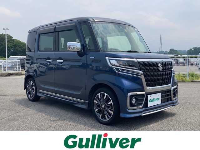 スズキ スペーシア カスタム HYBRID XS ターボ 富山県 2023(令5)年 3.2万km インディゴブルーメタリック/ブラック 社外SDナビ/フルセグ/Bluetooth/両側パワースライドドア/デュアルブレーキサポート/レーダークルーズコントロール/レーンキープアシスト/コーナーセンサー/ヘッドアップディスプレイ/アイドリングストップ/パドルシフト/リアテーブル/シートヒーター/ETC