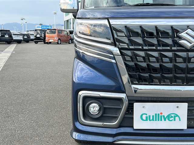 スズキ スペーシア カスタム HYBRID XS ターボ 佐賀県 2023(令5)年 3.2万km インディゴブルーメタリック/ブラック 社外メモリーナビゲーション/・フルセグTV/CD/DVD/SD/Bluetooth/バックカメラ/ビルトインETC/ヘッドアップディスプレイ/両側パワースライドドア/天井サーキュレーター/ハーフレザーシート/D席シートヒーター/後席サンシェード/ISOFIX対応/パドルシフト/革巻きステアリング/ステアリングリモコン/純正15インチアルミホイール/純正LEDヘッドライト/・オートマチックハイビーム/純正LEDフォグランプ/ドアバイザ―/新車保証書/取扱説明書/スペアキー１本/アダプティブクルーズコントロール/デュアルカメラブレーキサポート/車線逸脱警報機能/パーキングセンサー