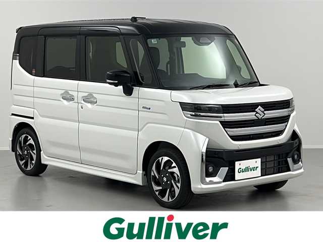 スズキ スペーシア カスタム HYBRID XS 福島県 2025(令7)年 0.1千km ピュアホワイトパール/ブラック2トーン /届出済未使用車//全方位モニター付きメモリ-ナビゲーション/スズキコネクト対応通信機装着車(195800円)//全方位モニター//ヘッドアップディスプレイ//フルセグＴＶ//レーダークルーズコントロール//シートヒーター//両側電動スライドドア//ステアリングヒーター//クリアランスソナー//4WD//後席オットマン//オートハイビーム//LEDライト//フォグライト//デュアルセンサーブレーキサポートII//取説・保証書