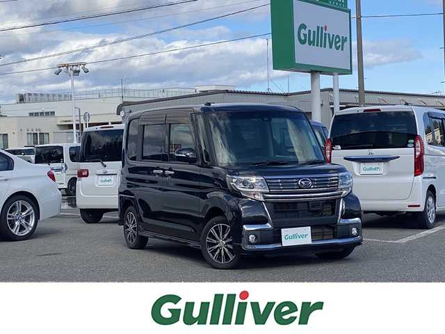 ダイハツ タント カスタム X トップED SAⅡ 青森県 2016(平28)年 8.3万km ブラックマイカメタリック 4WD/純正ナビ/(AM FM BT CD DVD フルセグTV)/バックカメラ/衝突軽減ブレーキ/片側パワースライドドア/AW付冬タイヤ積込/プッシュスタート/スマートキー/ハーフレザーシート/ドアバイザー/フロアマット/オートライト/フォグランプ