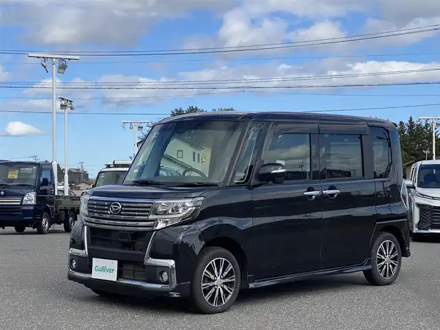 ダイハツ タント カスタム X トップED SAⅡ 青森県 2016(平28)年 8.3万km ブラックマイカメタリック 4WD/純正ナビ/(AM FM BT CD DVD フルセグTV)/バックカメラ/衝突軽減ブレーキ/片側パワースライドドア/AW付冬タイヤ積込/プッシュスタート/スマートキー/ハーフレザーシート/ドアバイザー/フロアマット/オートライト/フォグランプ