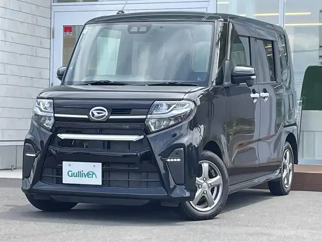 ダイハツ タント カスタム RS 道央・札幌 2019(令1)年 3.8万km ブラックマイカメタリック ・４WD/・衝突軽減ブレーキ/・純正ナビ/　CD＆DVD＆BT＆TV/・全方位カメラ/・バックカメラ/・ハーフレザーシート/・コーナーセンサー/・レーンキープアシスト/・レーダークルーズコントロール/・シートヒーター/・両側パワースライドドア/・アイドリングストップ/・オートエアコン/・オートライト/・プッシュスタート/・スマートキー/・ビルトインETC/・ドライブレコーダー/・純正エンジンスターター/・オートリトラミラー/・純正フロアマット/・ウィンカーミラー/・ドアバイザー/・LEDヘッドライト/・スペアキー