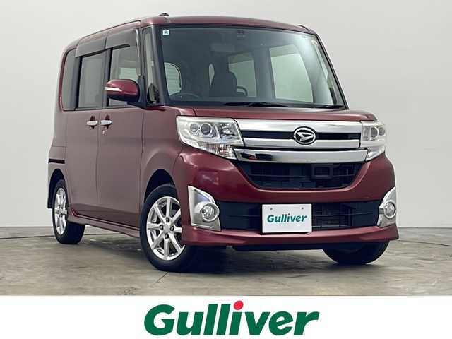 ダイハツ タント カスタム X SA 秋田県 2014(平26)年 6.8万km ファイアークォーツレッドM ４WD/社外ナビ【AM/FM/CD】/両側パワースライドドア　/ＬＥＤヘッドライト /スマートキー/前方ドライブレコーダー /アイドリングストップ /横滑り防止装置 /衝突被害軽減システム /プッシュスタート /オートライト /サイドバイザー/ウィンカーミラー/リアサンシェード/オートエアコン/オートライト/純正フロアマット/リアサンシェード/シートカバー有/フォグライト/純正AW/保証書