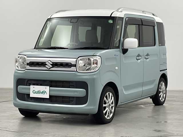 スズキ スペーシア HYBRID X 2トーン 群馬県 2019(平31)年 4.8万km オフブルーメタリック/ホワイト2トーン ９型ナビ　フルセグＴＶ　両側電動スライドドア　衝突被害軽減ブレーキ　レーンアシスト　クリアランスソナー　ＥＴＣ　ドラレコ　アイドリングストップ　ルーフレール　サマータイヤ積込　横滑り防止装置　禁煙