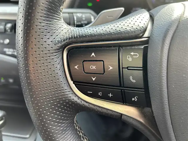 レクサス ＥＳ 300h Fスポーツ 福岡県 2019(平31)年 6万km ソニックチタニウム サンルーフ/純正ナビ（BT/フルセグ/AM/FM/DISC/AUX)/Bカメラ/レーダークルーズコントロール/LEDヘッドライト/オートマチックハイビーム/オートライト/HUD/レザーシート/DN席パワーシート/シートメモリー/DN席エアシート/DN席シートヒーター/ステアリングヒーター/チルトステアリング/純正19インチAW/デジタルインナーミラー/電動リアサンシェード/ISOFIX/BSM/横滑り防止装置/コーナーセンサー/レーンキープアシスト/盗難防止装置/衝突被害軽減システム/スマートキー/ETC2.0